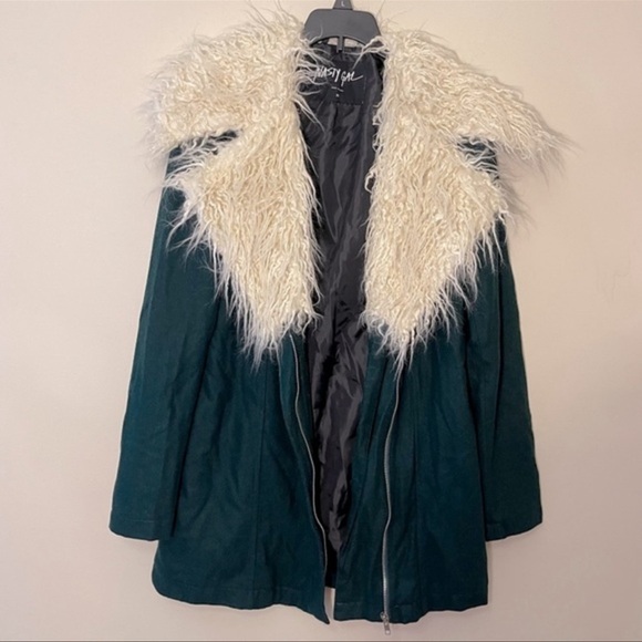 Nasty Gal wool blend faux fur zip front jacket womens size XS - Picture 10 of 10